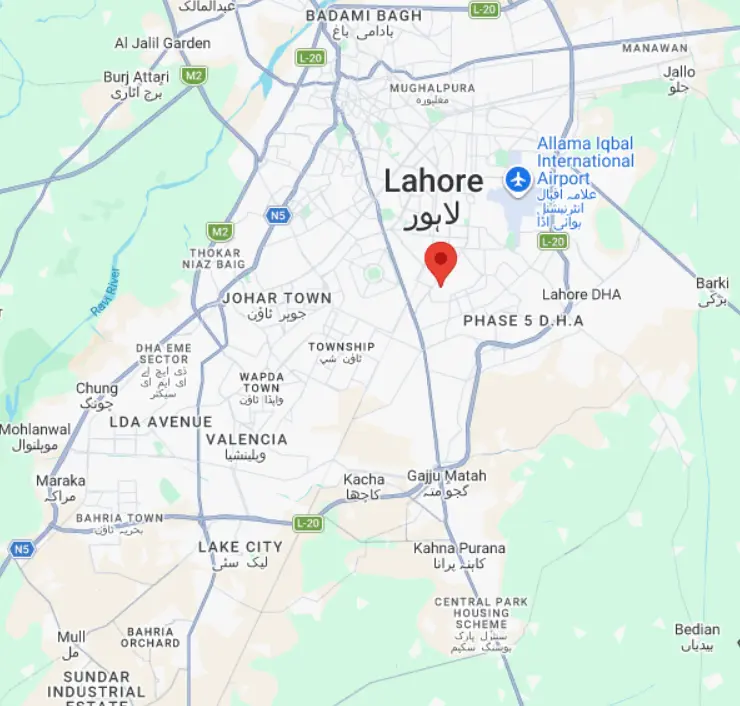 Map showing location of Church of Christ Assembly in Pakistan, Walton Road Model Colony, Lahore
