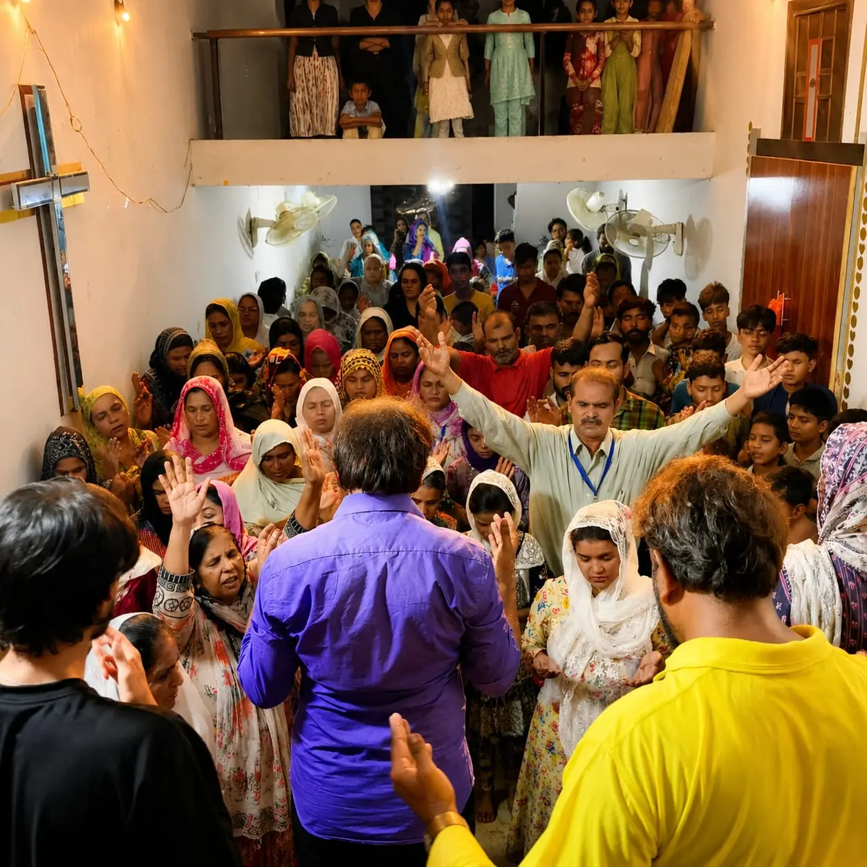 Interior view of Church of Christ Pakistan sanctuary with the holy cross